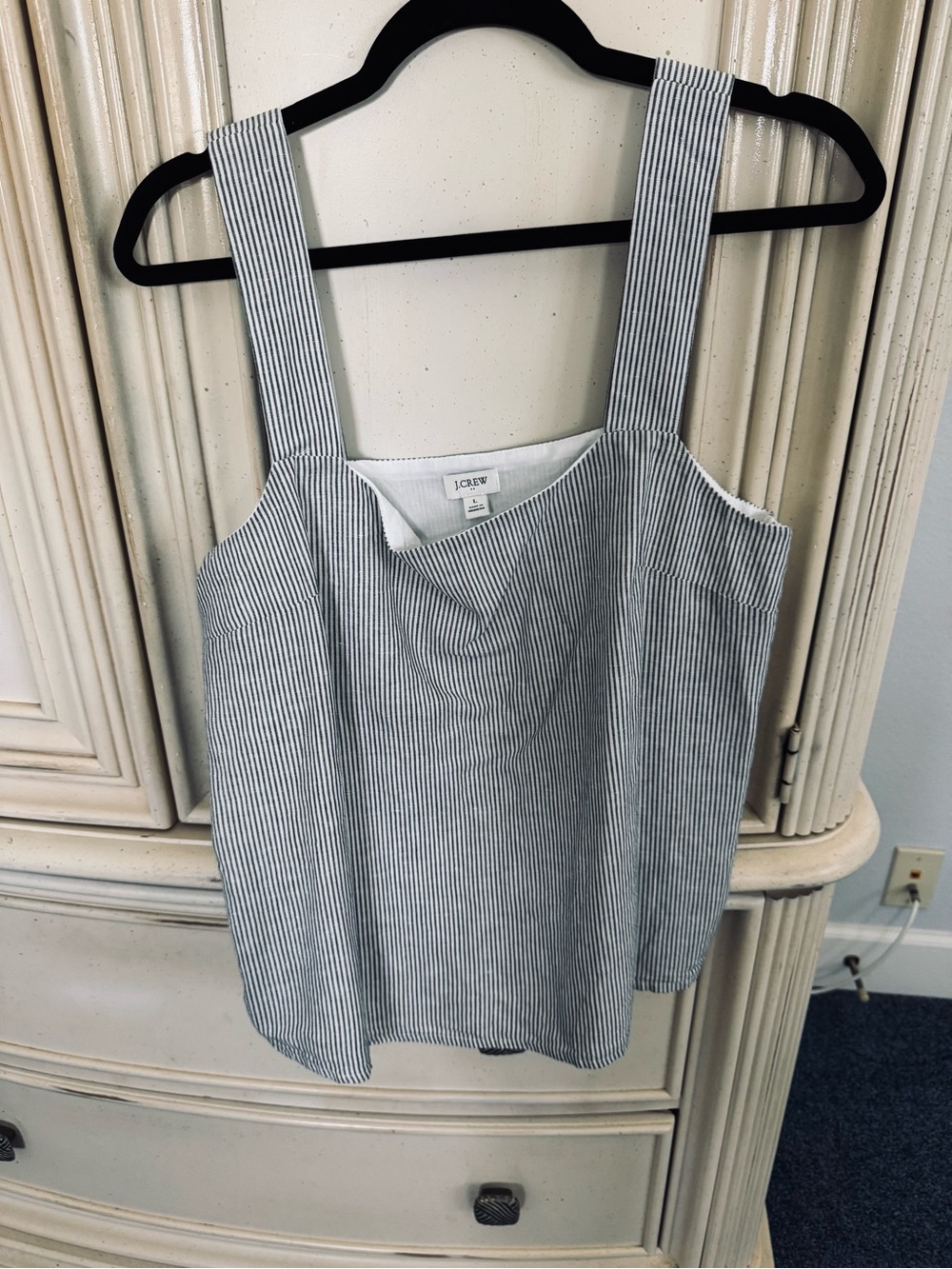 J. Crew Gray and White Pinstripe Square-Neck Camisole